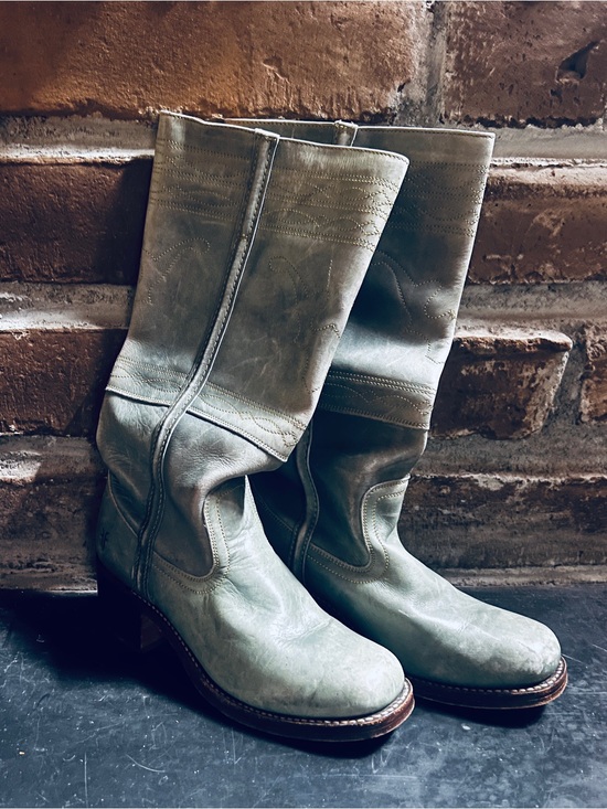 Frye Shoes - Frye Sage Green Leather knee high Heeled Boots